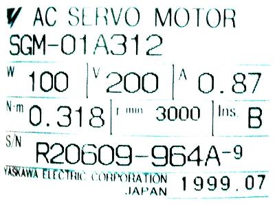 Yaskawa SGM-01A312 label image
