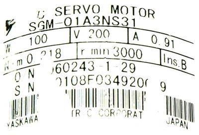 New Refurbished Exchange Repair  Yaskawa Motors-AC Servo SGM-01A3NS31 Precision Zone