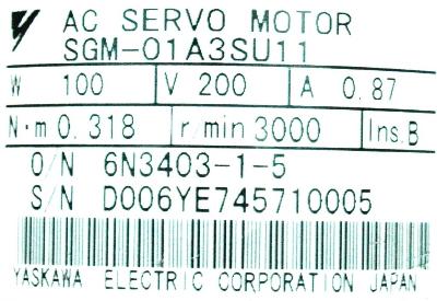 Yaskawa SGM-01A3SU11 label image