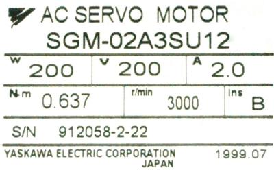 Yaskawa SGM-02A3SU12 label image