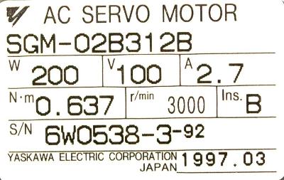 Yaskawa SGM-02B312B label image