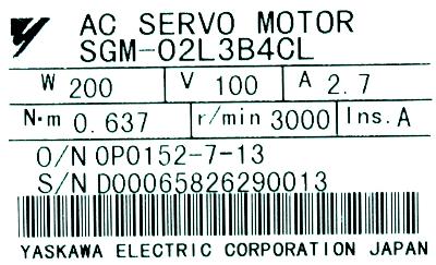 Yaskawa SGM-02L3B4CL label image