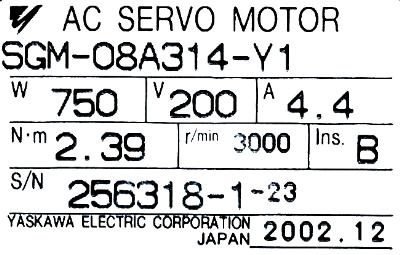 Yaskawa SGM-08A314-Y1 label image