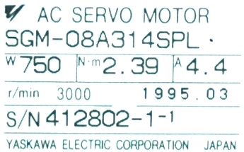 Yaskawa SGM-08A314SPL label image