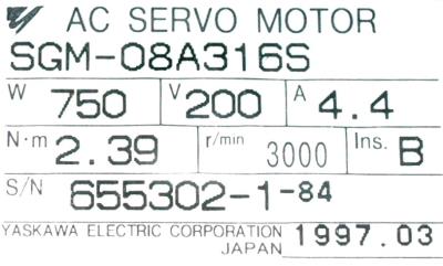 New Refurbished Exchange Repair  Yaskawa Motors-AC Servo SGM-08A316S Precision Zone