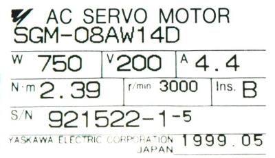 Yaskawa SGM-08AW14D label image