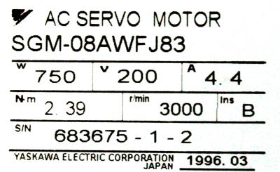 Yaskawa SGM-08AWFJ83 label image