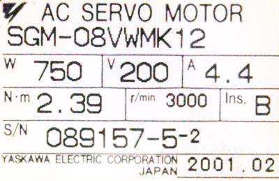 Yaskawa SGM-08VWMK12 label image