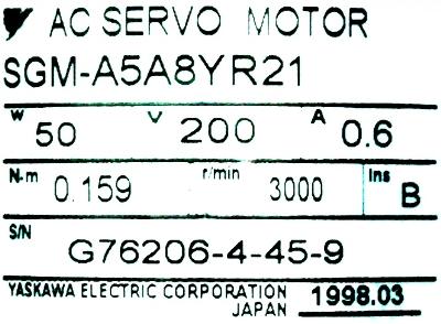 Yaskawa SGM-A5A8YR21 label image