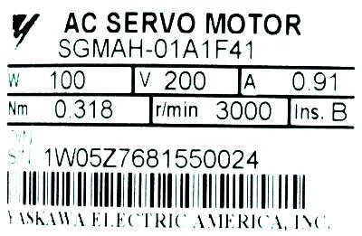 Yaskawa SGMAH-01A1F41 label image
