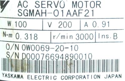Yaskawa SGMAH-01AAF21 label image