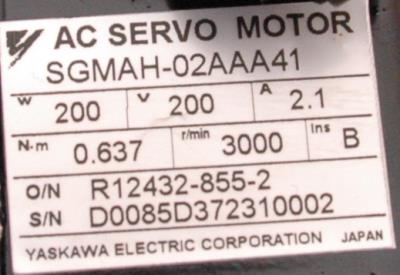 Yaskawa SGMAH-02AAA41 label image