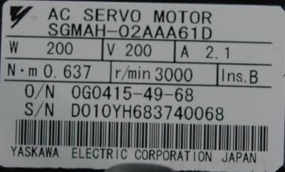 Yaskawa SGMAH-02AAA61D label image