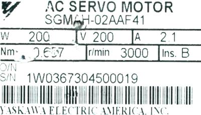 Yaskawa SGMAH-02AAF41 label image