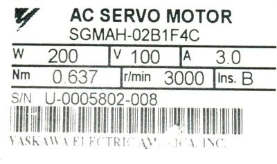 New Refurbished Exchange Repair  Yaskawa Motors-AC Servo SGMAH-02B1F4C Precision Zone