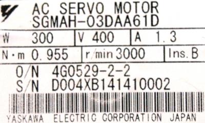 Yaskawa SGMAH-03DAA61D label image