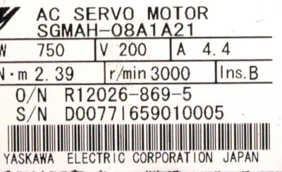 Yaskawa SGMAH-08A1A21 label image