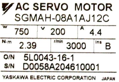 New Refurbished Exchange Repair  Yaskawa Motors-AC Servo SGMAH-08A1AJ12C Precision Zone