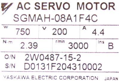 Yaskawa SGMAH-08A1F4C label image