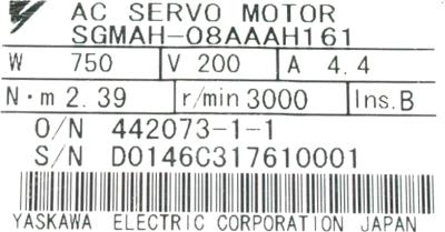Yaskawa SGMAH-08AAAH161 label image