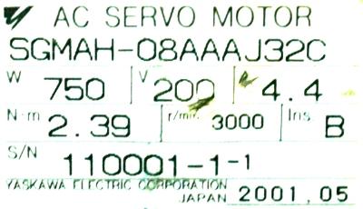 Yaskawa SGMAH-08AAAJ32C label image