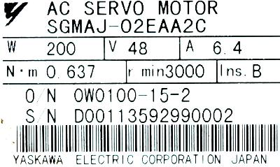 Yaskawa SGMAJ-02EAA2C label image