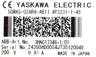 Yaskawa SGMAS-02ARA-AB11 label image