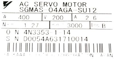Yaskawa SGMAS-04AGA-SU12 label image