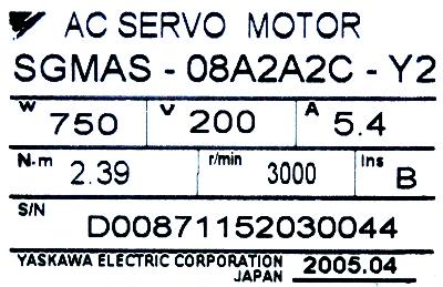Yaskawa SGMAS-08A2A2C-Y2 label image