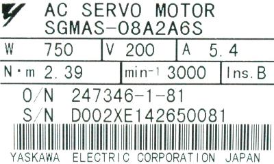 Yaskawa SGMAS-08A2A6S label image