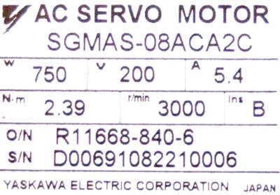 Yaskawa SGMAS-08ACA2C label image