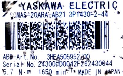 Yaskawa SGMAS-20ARA-AB21 label image