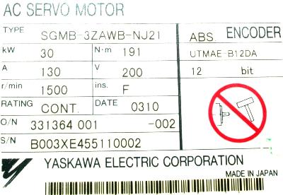 Yaskawa SGMB-3ZAWB-NJ21 label image