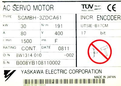 Yaskawa SGMBH-3ZDCA61 label image