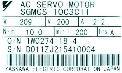 Yaskawa SGMCS-10C3C11 label image
