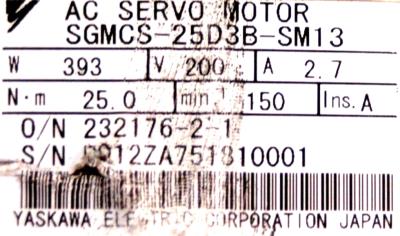 Yaskawa SGMCS-25D3B-SM13 label image