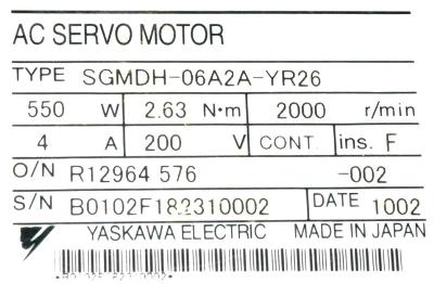 Yaskawa SGMDH-06A2A-YR26 label image