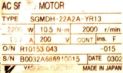 Yaskawa SGMDH-22A2A-YR13 label image
