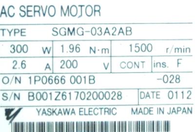 Yaskawa SGMG-03A2AB label image