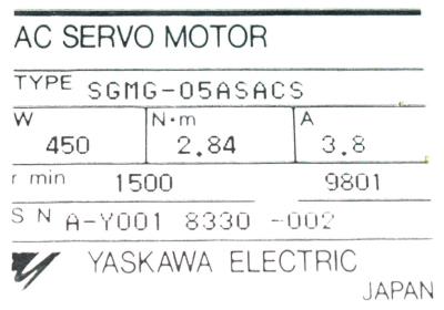 Yaskawa SGMG-05ASACS label image