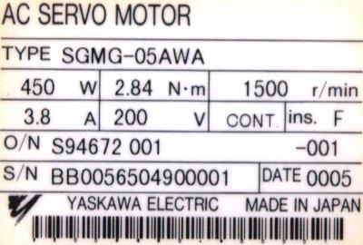 Yaskawa SGMG-05AWA label image