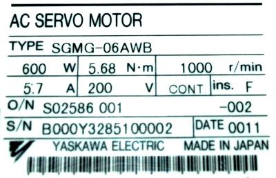 Yaskawa SGMG-06AWB label image