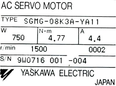 Yaskawa SGMG-08K3A-YA11 label image