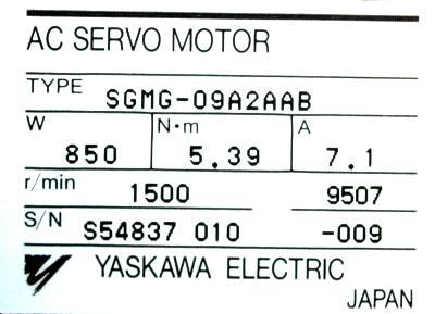 Yaskawa SGMG-09A2AAB label image