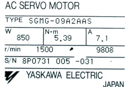 Yaskawa SGMG-09A2AAS label image