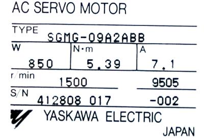 Yaskawa SGMG-09A2ABB label image