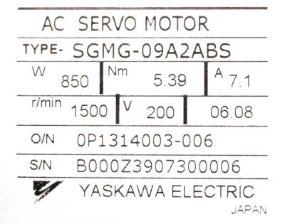 Yaskawa SGMG-09A2ABS label image