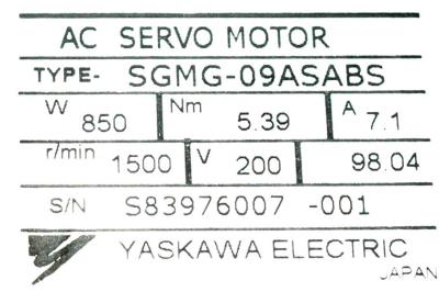 Yaskawa SGMG-09ASABS label image