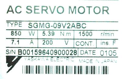 Yaskawa SGMG-09V2ABC label image