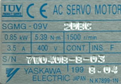 Yaskawa SGMG-09V2DBC label image
